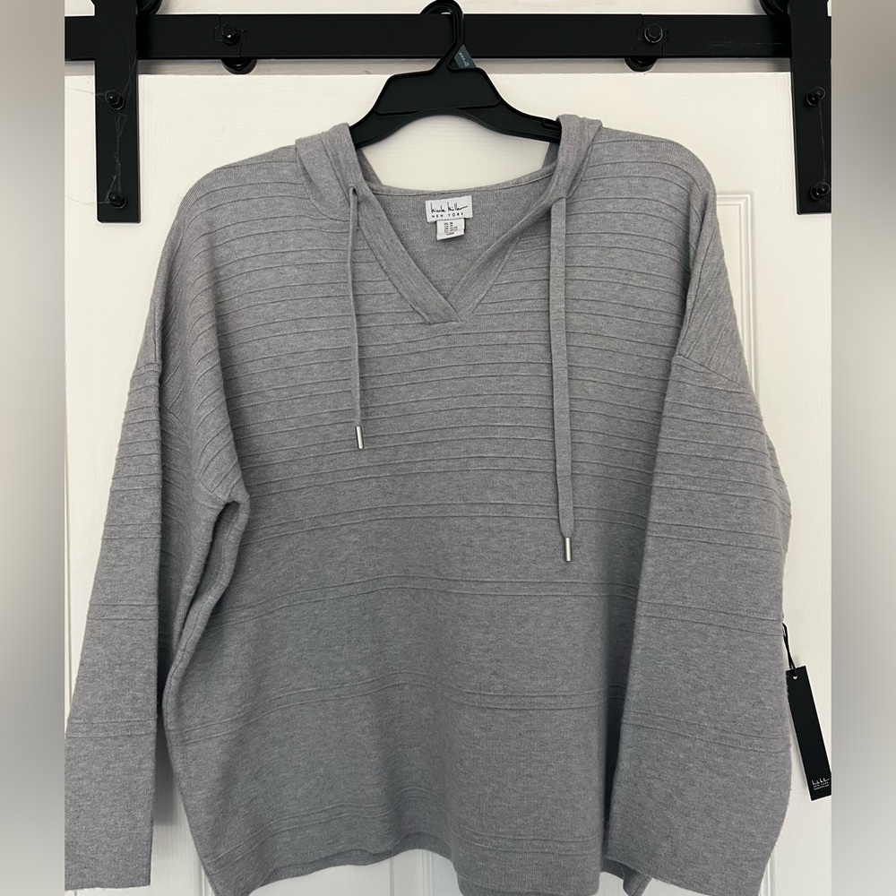 Nicole Miller Light Gray Knit Top with Hood - NWT